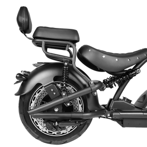 Montierter E-Chopper Rücksitz am Rockbike – Seitenansicht