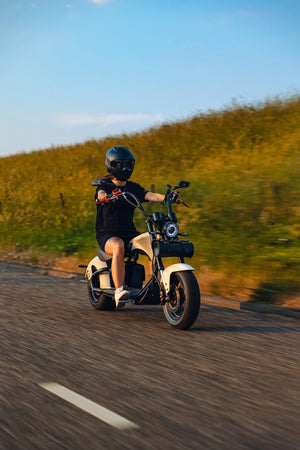 e-chopper x-one shooting testfahrt mit helm